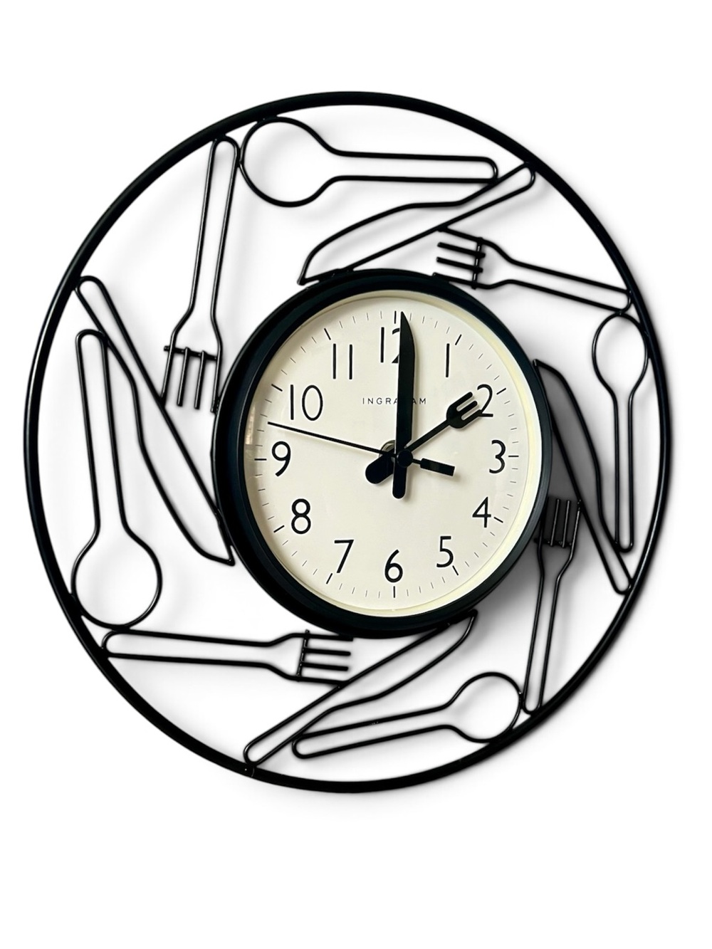 Ingraham Martha Cutlery Wall Clock Battery Operated Quartz Mech. Metal Design